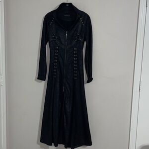 Punk Rave Black longline gothic trench coat with corset lacing details XS
